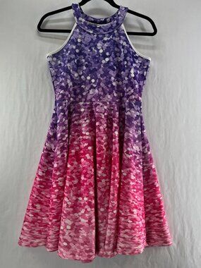Pixie Girl Ombre Halter Dress Size 14/16 S Fit Flare Skater Printed Pink Purple